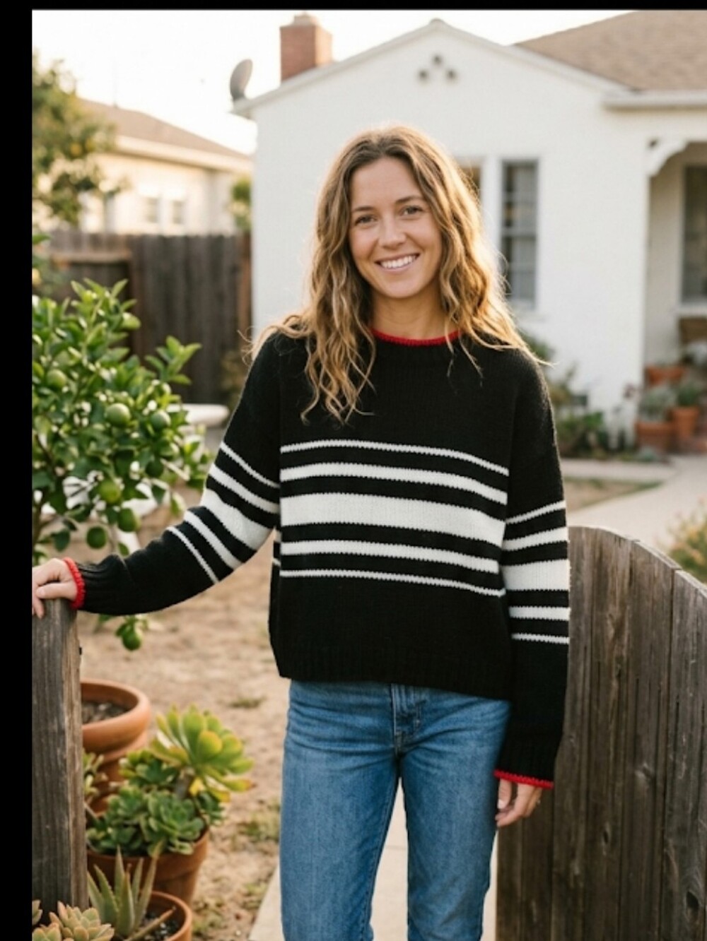 Sundry Anthropologie Striped Slouchy Knit Sweater in Black/White